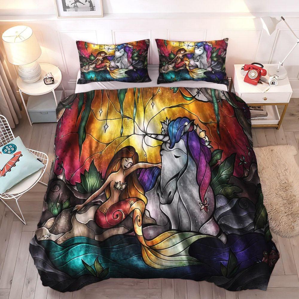 Personalized 3-piece Duvet Cover Bedding Set Colorful Cozy Bedding Set, Mermaid Queen Size Bedding Set, Multicolor King Size Bedding Set, Mermaid Color Bedding Set, Gifts for Mermaids-1