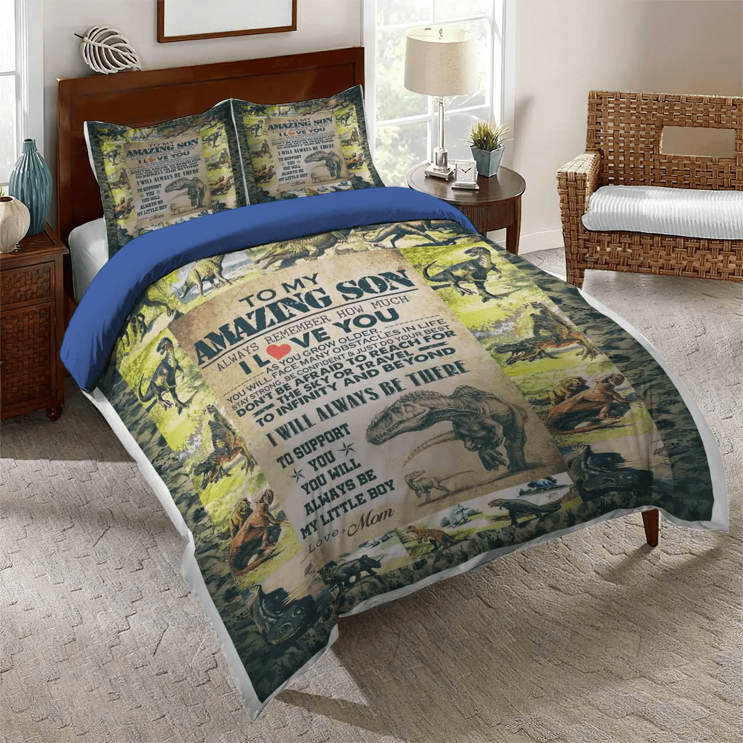 Personalized 3-piece Duvet Cover Bedding Set Dinasaurs Printed Bedding set, Father And Son Queen Size Bedding Set, Dinosaur To My Amazing Son Bedding Set, Gifts for Dinosaur Personalized 3-piece Duvet Cover Bedding Set Dinasaurs Printed Bedding set, Father And Son Queen Size Bedding Set, Dinosaur To My Amazing Son Bedding Set, Gifts for Dinosaur