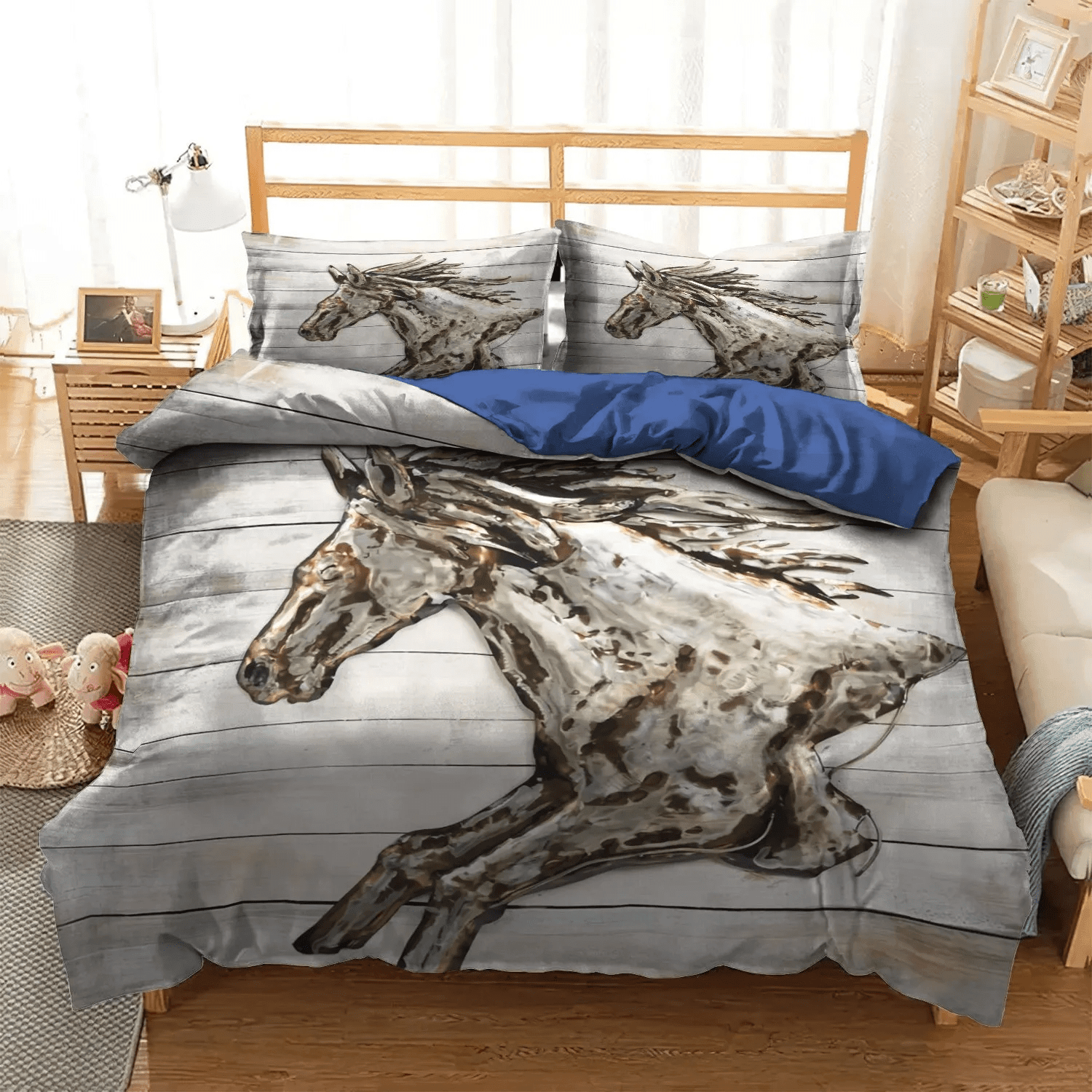 Personalized 3-piece Duvet Cover Bedding Set Galloping Horse King Size Bedding Set, Colorful Horse Bedding set, Horse Queen Size Bedding Set, Horse Bedding Set, Gifts for Horse