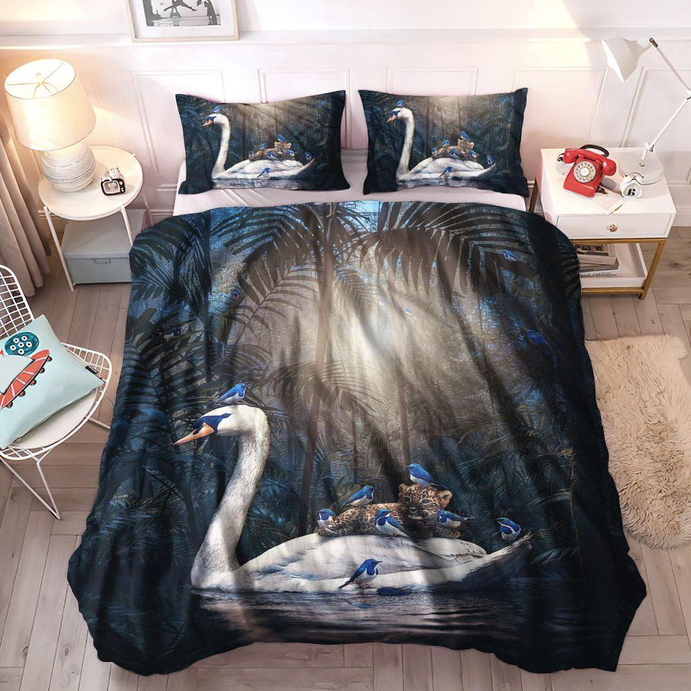 Personalized 3-piece Duvet Cover Bedding Set Panther Bedding Set, Forest King Size Bedding Set, Baby Panther And Bird In The Forest Bedding Set, Gifts for Forest Personalized 3-piece Duvet Cover Bedding Set Panther Bedding Set, Forest King Size Bedding Set, Baby Panther And Bird In The Forest Bedding Set, Gifts for Forest