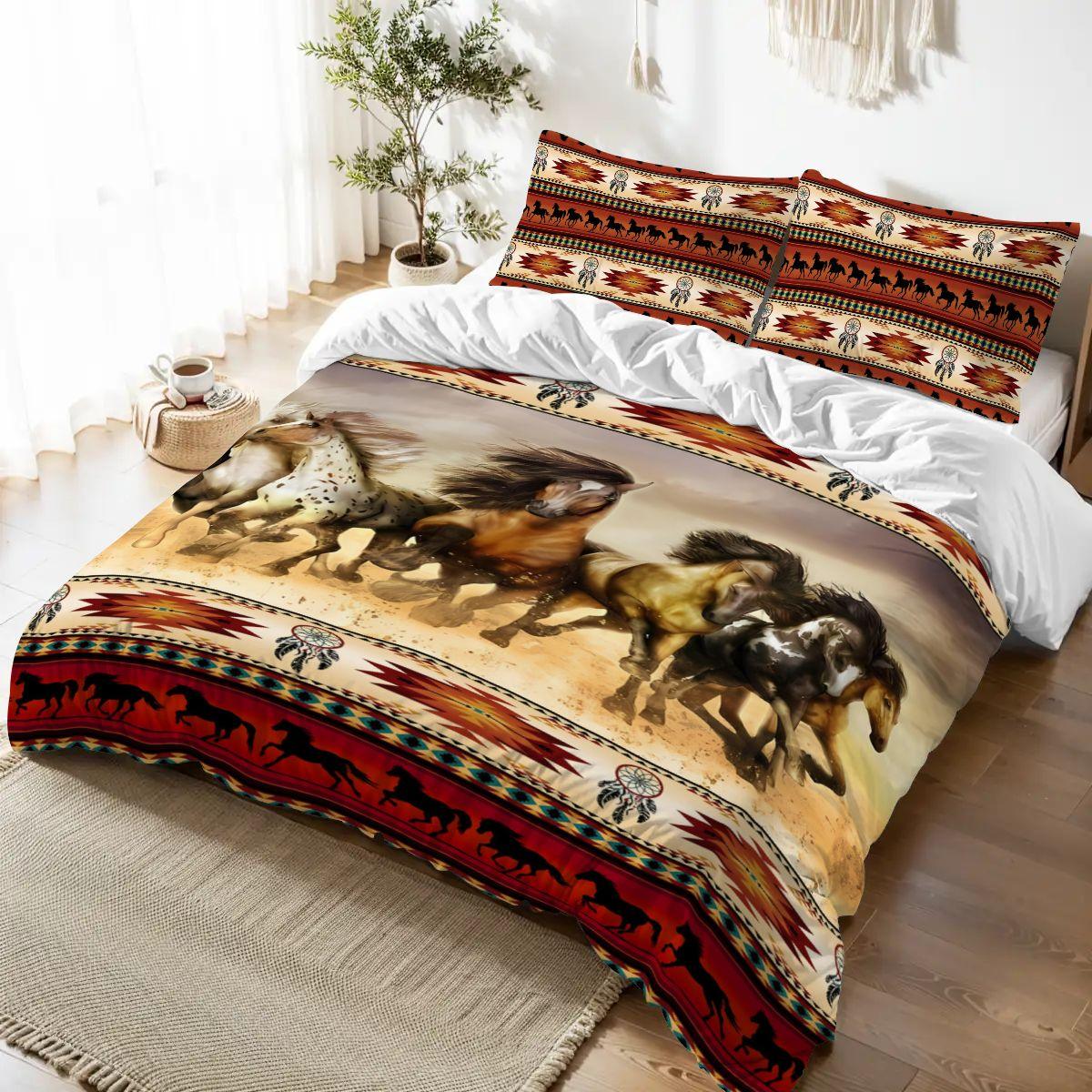 Personalized 3-piece Duvet Cover Bedding Set Western Horses Themed Bedding Set Personalized 3-piece Duvet Cover Bedding Set Western Horses Themed Bedding Set
