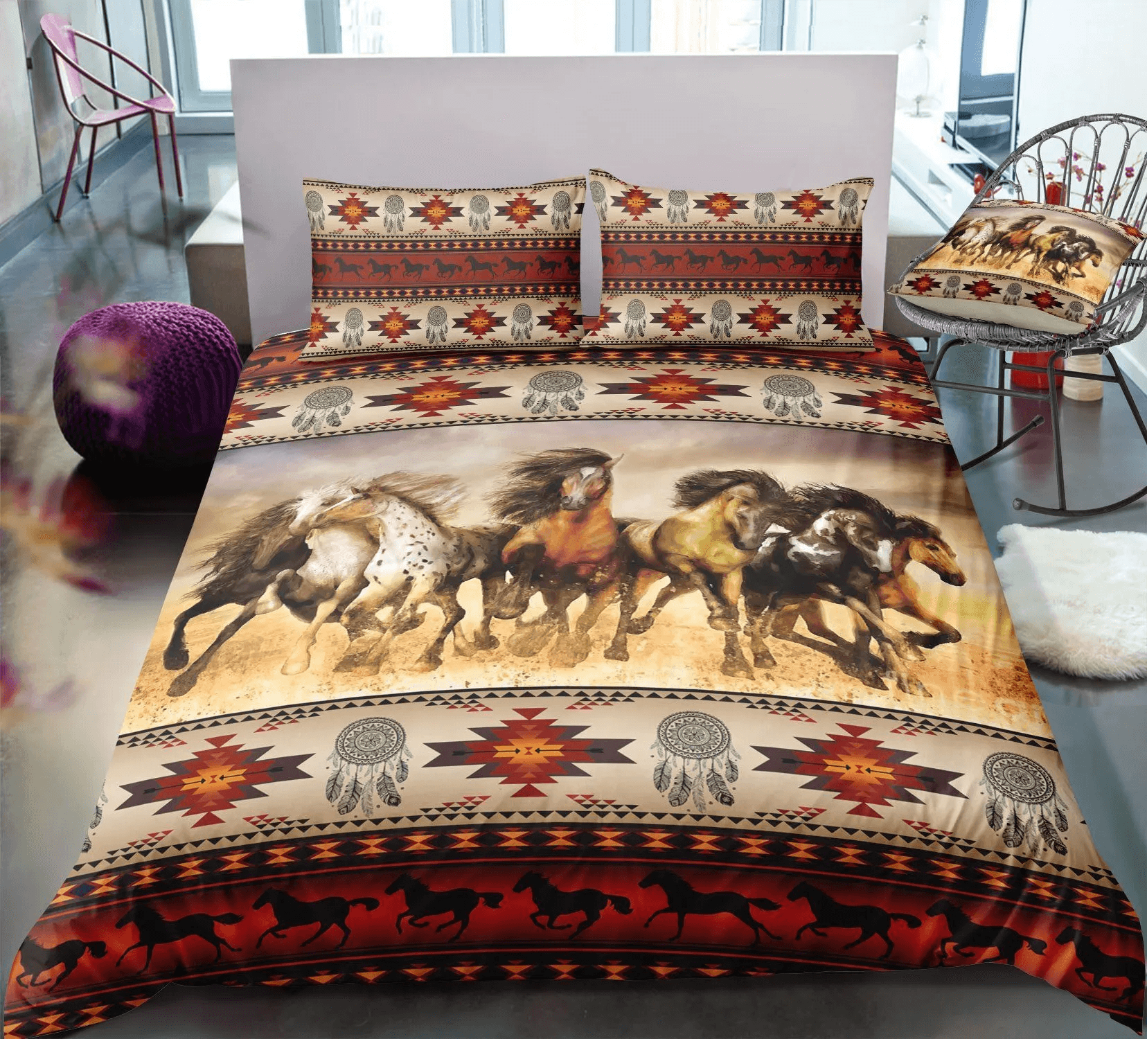 Personalized 3-piece Duvet Cover Bedding Set Western Horses Themed Bedding Set Personalized 3-piece Duvet Cover Bedding Set Western Horses Themed Bedding Set