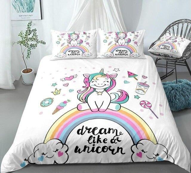 Personalized Adorable Rainbow Unicorn Bedding Set Duvet Cover Bedding Set Personalized Adorable Rainbow Unicorn Bedding Set Duvet Cover Bedding Set