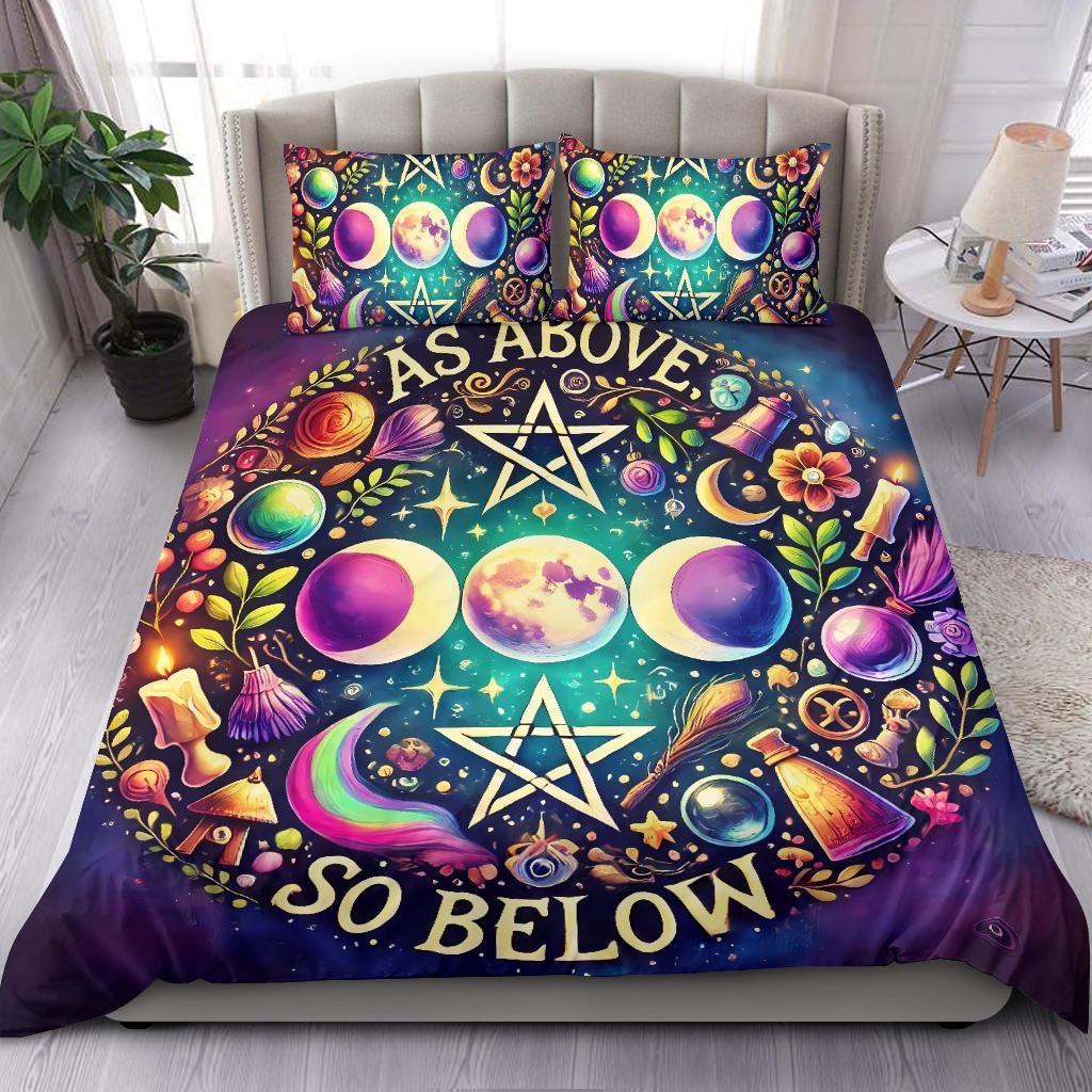 Personalized As above so below Pagan Duvet Cover Bedding Set 3-pc Wicca Triple Moon Pentagram Duvet Cover Bedding Set 3-pc-1