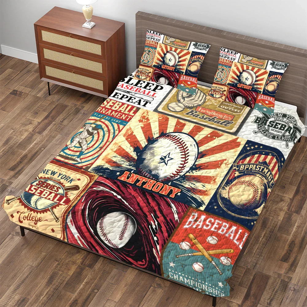Personalized Baseball 3-Piece Quilt Bedding Set With Pillowcases Personalized Baseball 3-Piece Quilt Bedding Set With Pillowcases