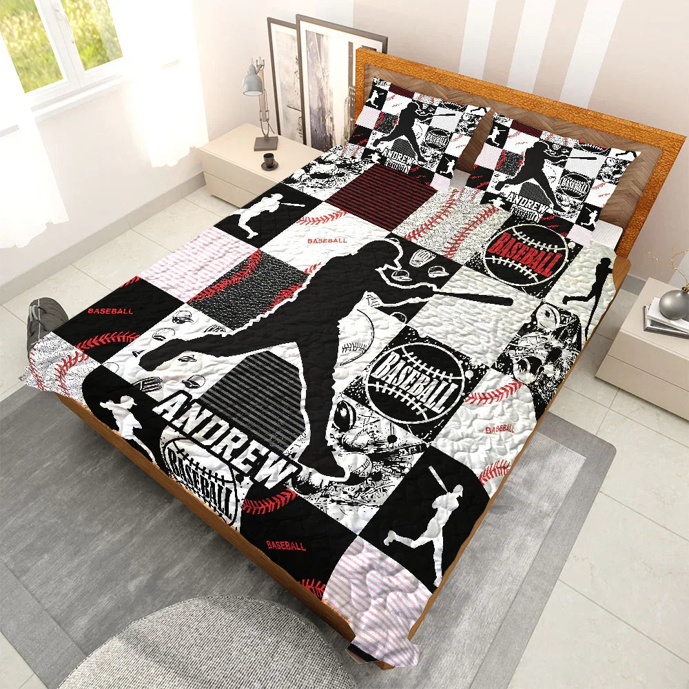 Personalized Baseball 3-Piece Quilt Bedding Set With Pillowcases Personalized Baseball 3-Piece Quilt Bedding Set With Pillowcases