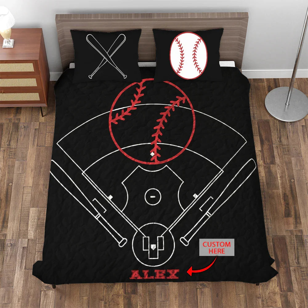 Personalized Baseball 3-Piece Quilt Bedding Set With Pillowcases Personalized Baseball 3-Piece Quilt Bedding Set With Pillowcases