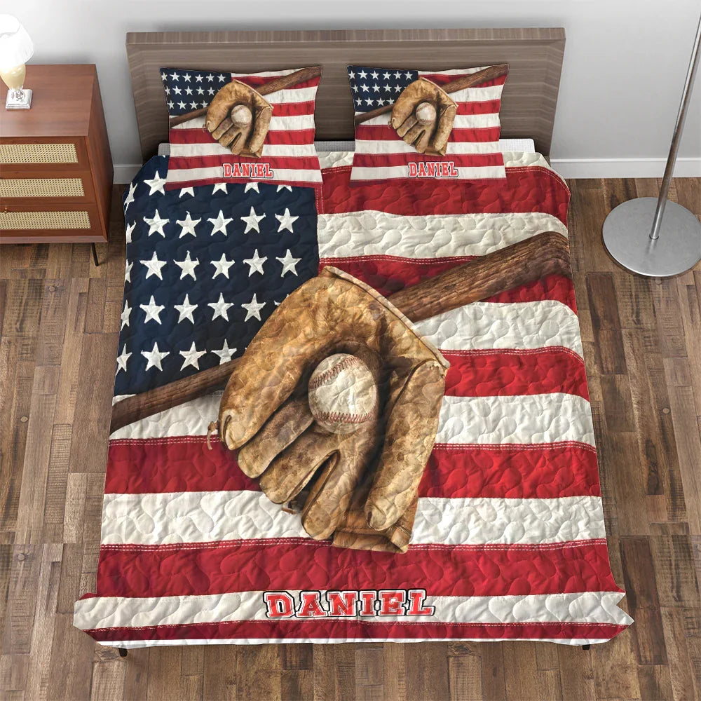 Personalized Baseball 3-Piece Quilt Bedding Set With Pillowcases Personalized Baseball 3-Piece Quilt Bedding Set With Pillowcases