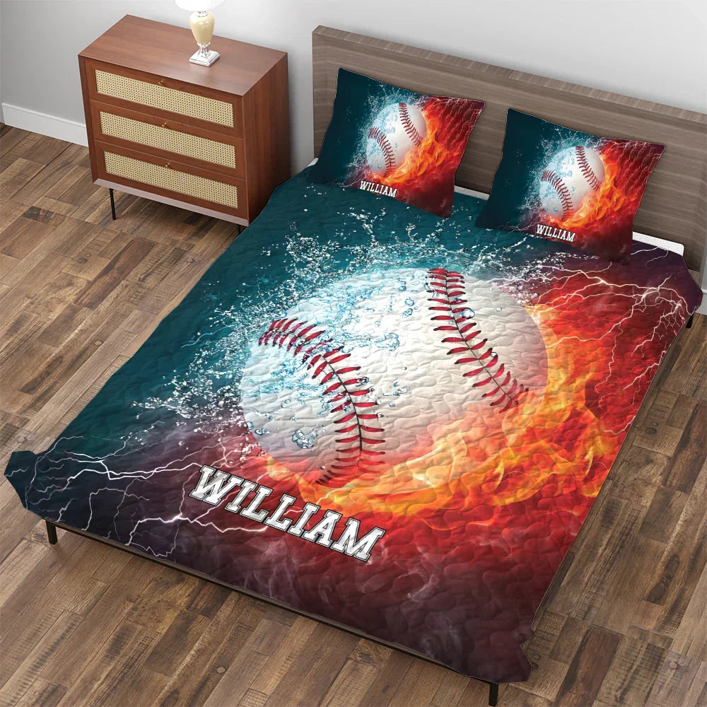 Personalized Baseball 3-Piece Quilt Bedding Set With Pillowcases Personalized Baseball 3-Piece Quilt Bedding Set With Pillowcases