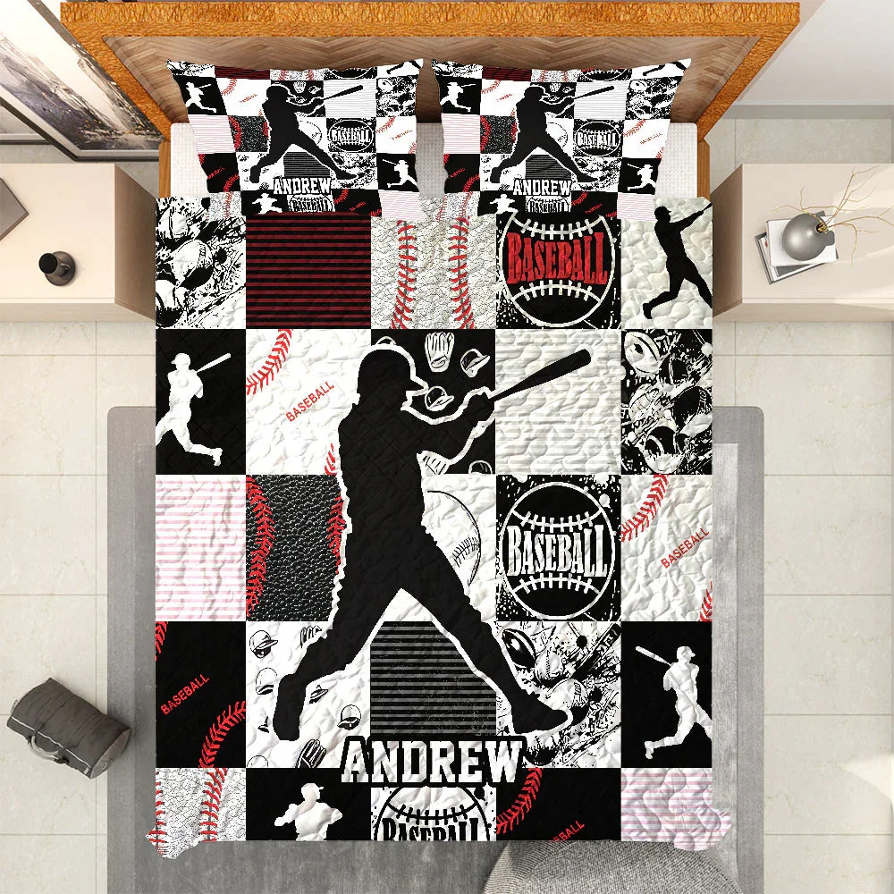 Personalized Baseball 3-Piece Quilt Bedding Set With Pillowcases Personalized Baseball 3-Piece Quilt Bedding Set With Pillowcases