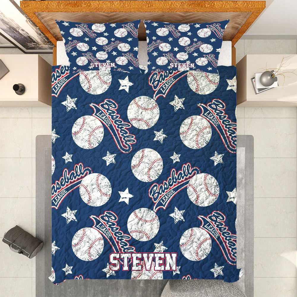 Personalized Baseball 3-Piece Quilt Bedding Set With Pillowcases Personalized Baseball 3-Piece Quilt Bedding Set With Pillowcases
