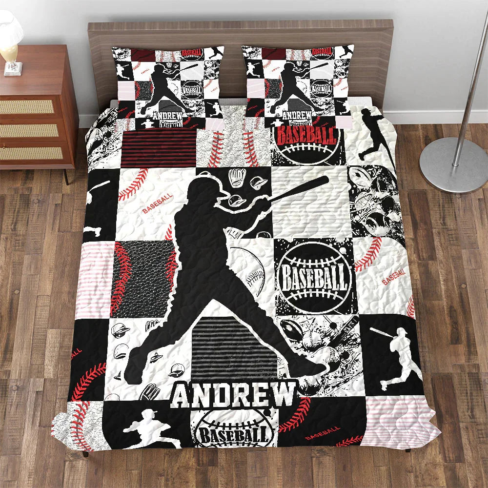 Personalized Baseball 3-Piece Quilt Bedding Set With Pillowcases Personalized Baseball 3-Piece Quilt Bedding Set With Pillowcases