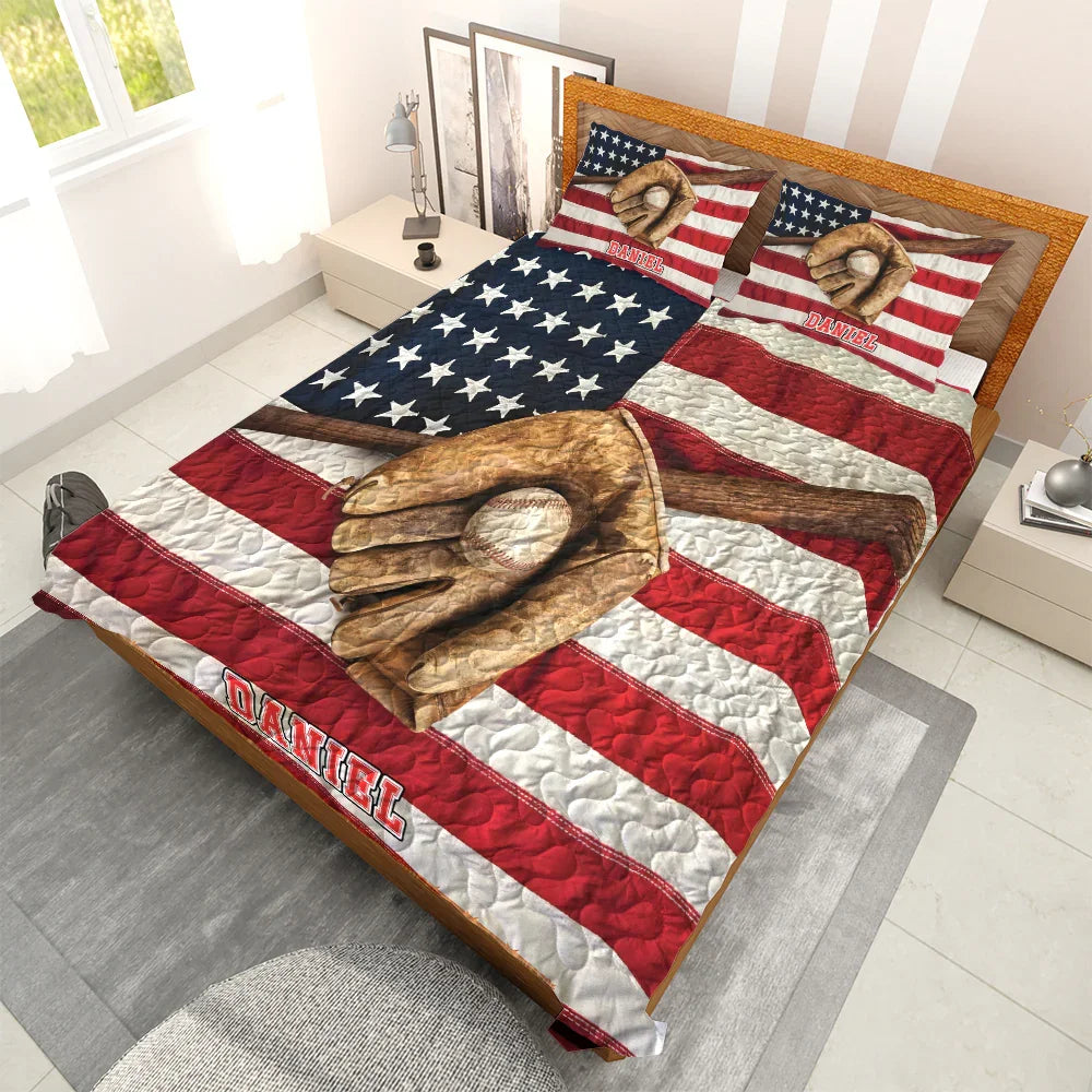 Personalized Baseball 3-Piece Quilt Bedding Set With Pillowcases-1
