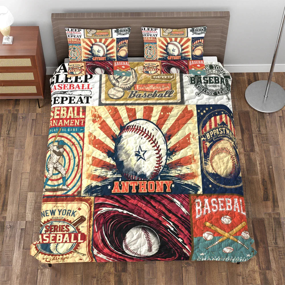 Personalized Baseball 3-Piece Quilt Bedding Set With Pillowcases Personalized Baseball 3-Piece Quilt Bedding Set With Pillowcases