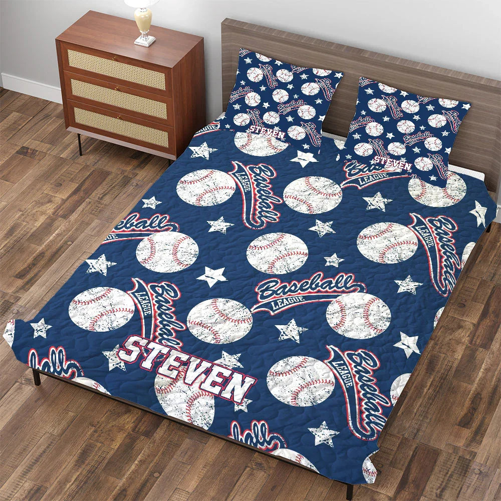 Personalized Baseball 3-Piece Quilt Bedding Set With Pillowcases Personalized Baseball 3-Piece Quilt Bedding Set With Pillowcases
