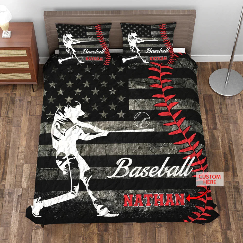 Personalized Baseball 3-Piece Quilt Bedding Set With Pillowcases Personalized Baseball 3-Piece Quilt Bedding Set With Pillowcases