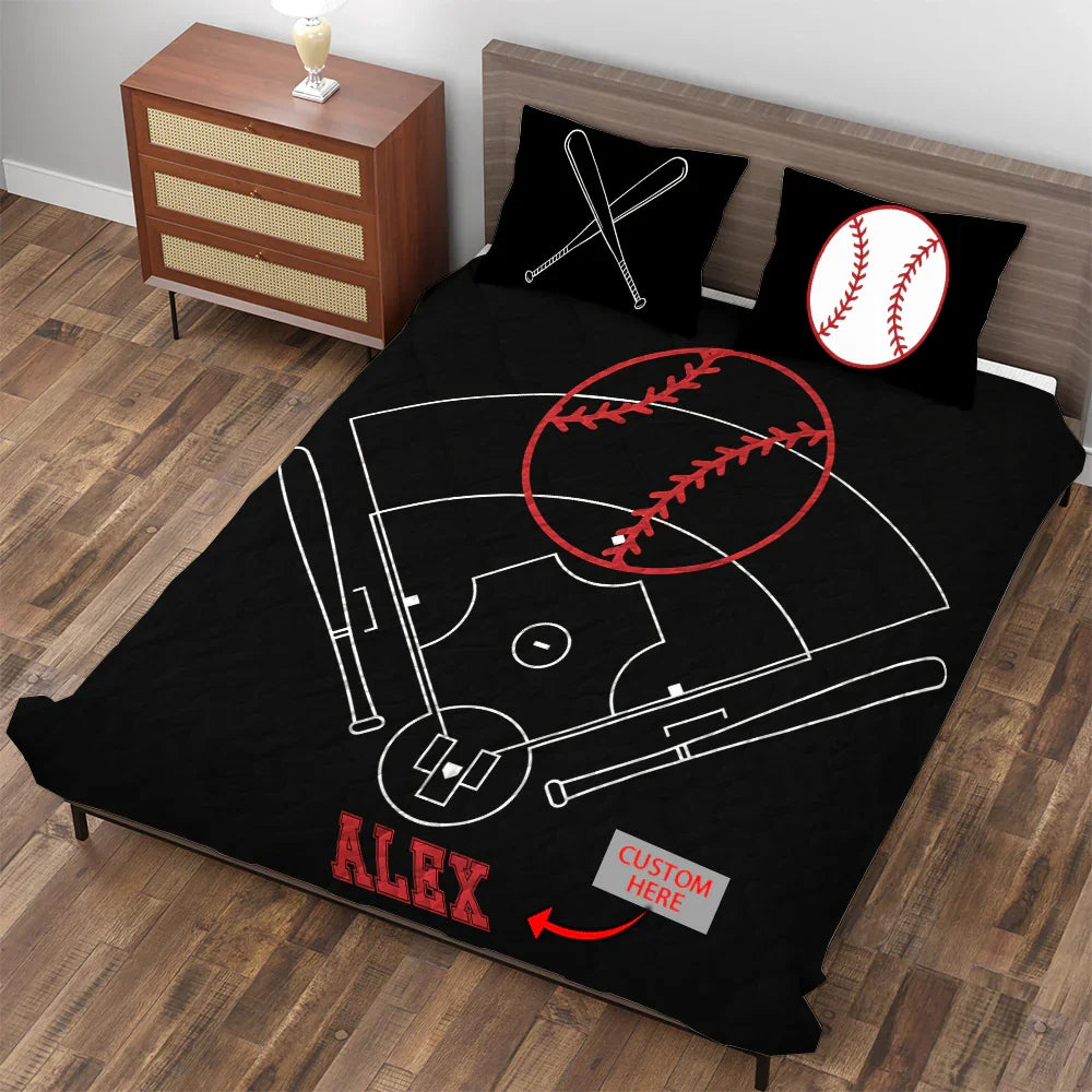 Personalized Baseball 3-Piece Quilt Bedding Set With Pillowcases Personalized Baseball 3-Piece Quilt Bedding Set With Pillowcases