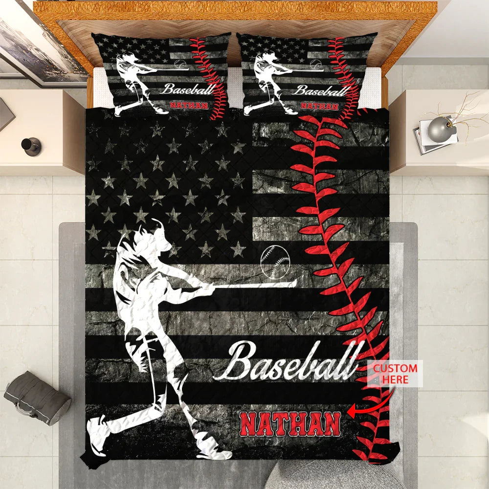 Personalized Baseball 3-Piece Quilt Bedding Set With Pillowcases Personalized Baseball 3-Piece Quilt Bedding Set With Pillowcases