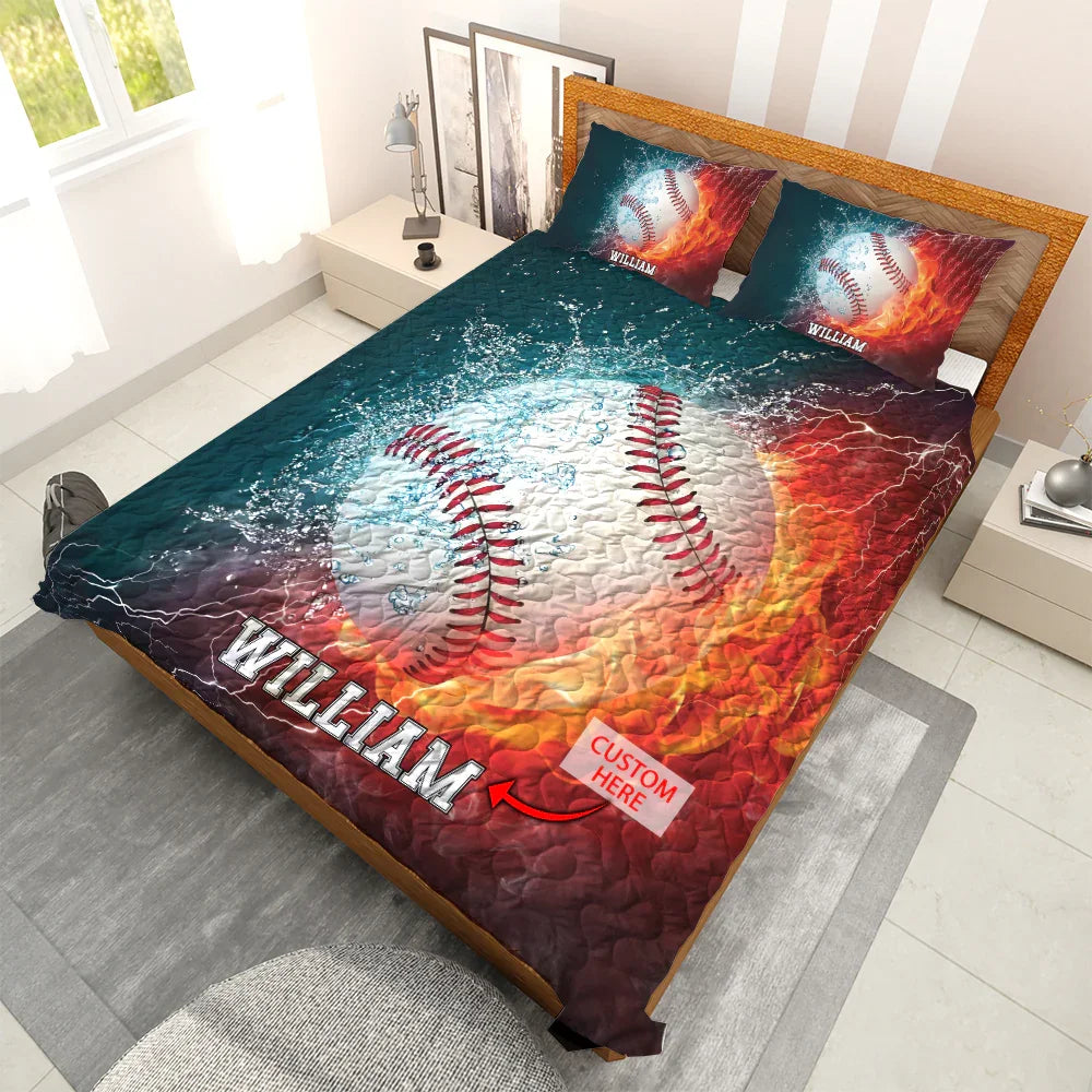 Personalized Baseball 3-Piece Quilt Bedding Set With Pillowcases Personalized Baseball 3-Piece Quilt Bedding Set With Pillowcases