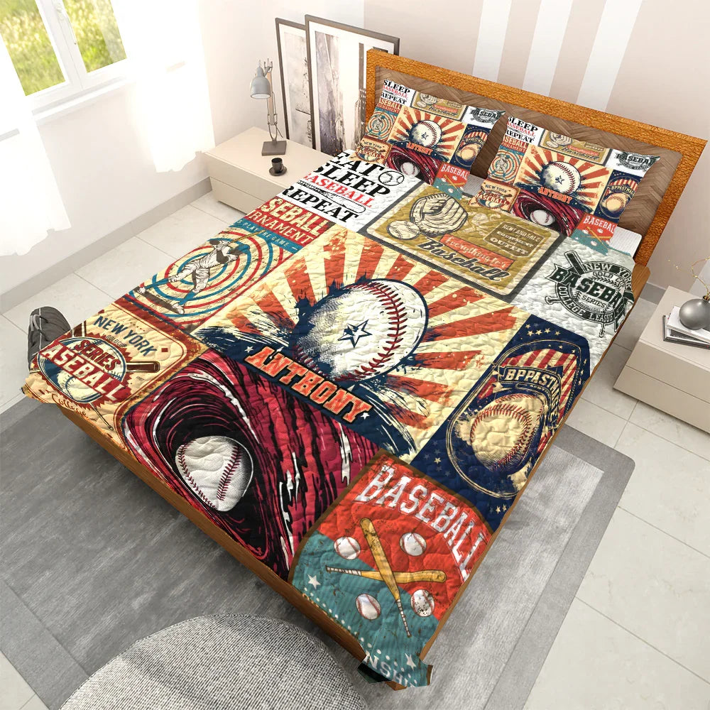 Personalized Baseball 3-Piece Quilt Bedding Set With Pillowcases Personalized Baseball 3-Piece Quilt Bedding Set With Pillowcases