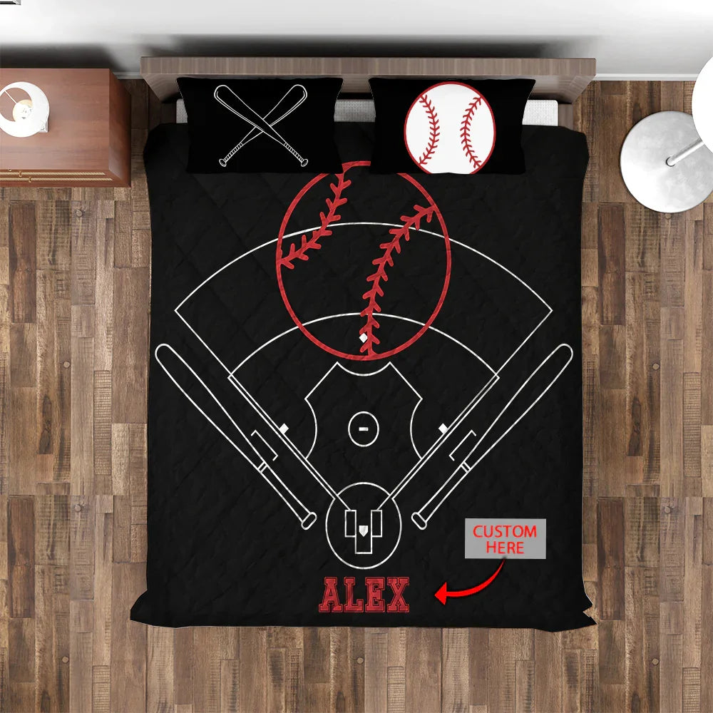 Personalized Baseball 3-Piece Quilt Bedding Set With Pillowcases Personalized Baseball 3-Piece Quilt Bedding Set With Pillowcases
