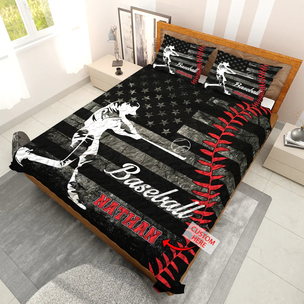 Personalized Baseball 3-Piece Quilt Bedding Set With Pillowcases Personalized Baseball 3-Piece Quilt Bedding Set With Pillowcases
