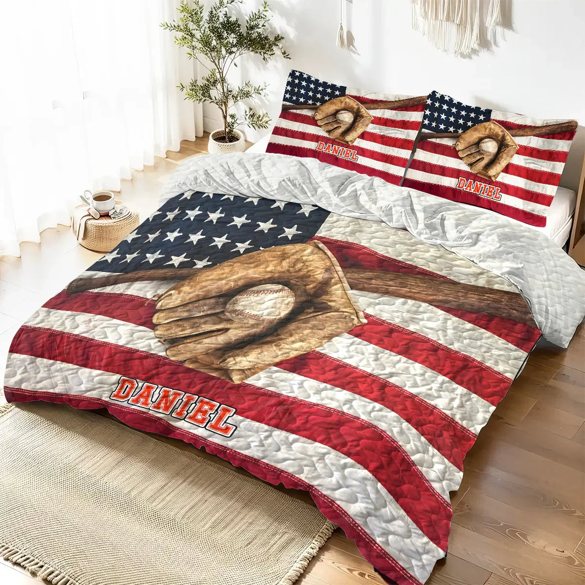 Personalized Baseball 3-Piece Quilt Bedding Set With Pillowcases Personalized Baseball 3-Piece Quilt Bedding Set With Pillowcases