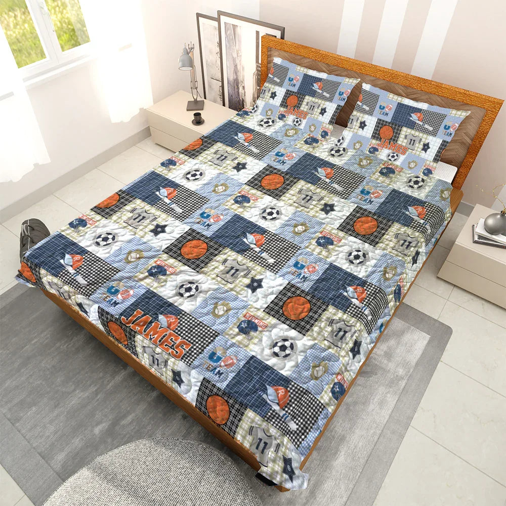 Personalized Baseball Soccer 3-Piece Quilt Bedding Set With Pillowcases Personalized Baseball Soccer 3-Piece Quilt Bedding Set With Pillowcases