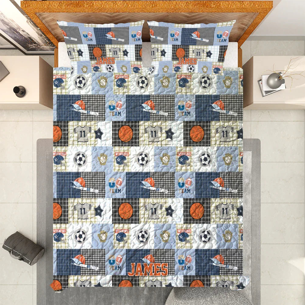 Personalized Baseball Soccer 3-Piece Quilt Bedding Set With Pillowcases Personalized Baseball Soccer 3-Piece Quilt Bedding Set With Pillowcases