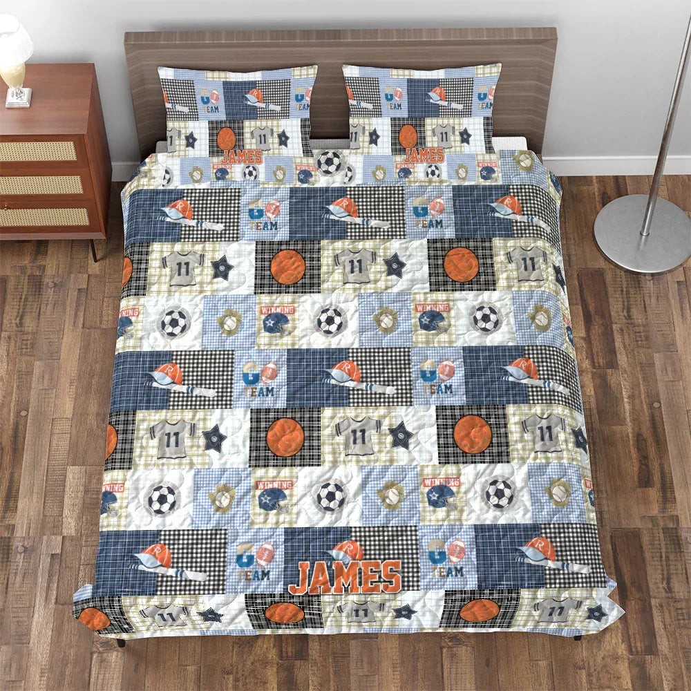 Personalized Baseball Soccer 3-Piece Quilt Bedding Set With Pillowcases Personalized Baseball Soccer 3-Piece Quilt Bedding Set With Pillowcases
