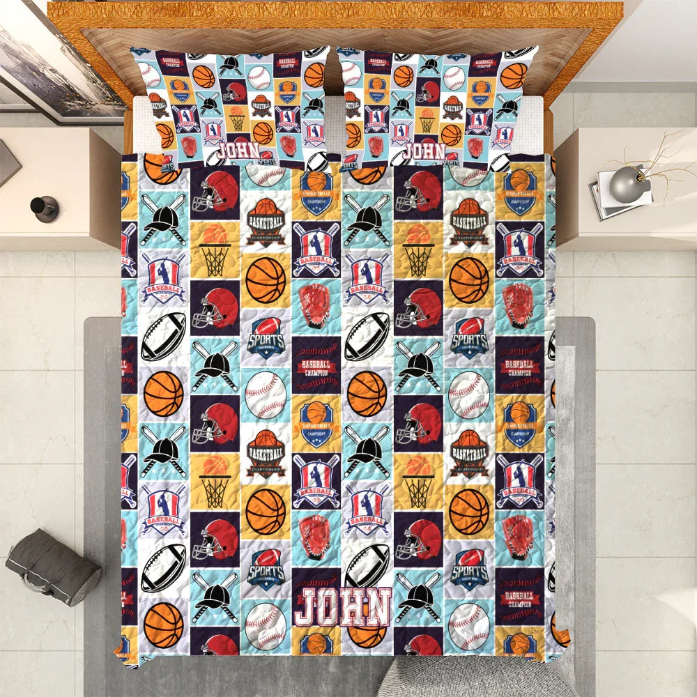 Personalized Baseball Soccer Basketball 3-Piece Quilt Bedding Set With Pillowcases Personalized Baseball Soccer Basketball 3-Piece Quilt Bedding Set With Pillowcases