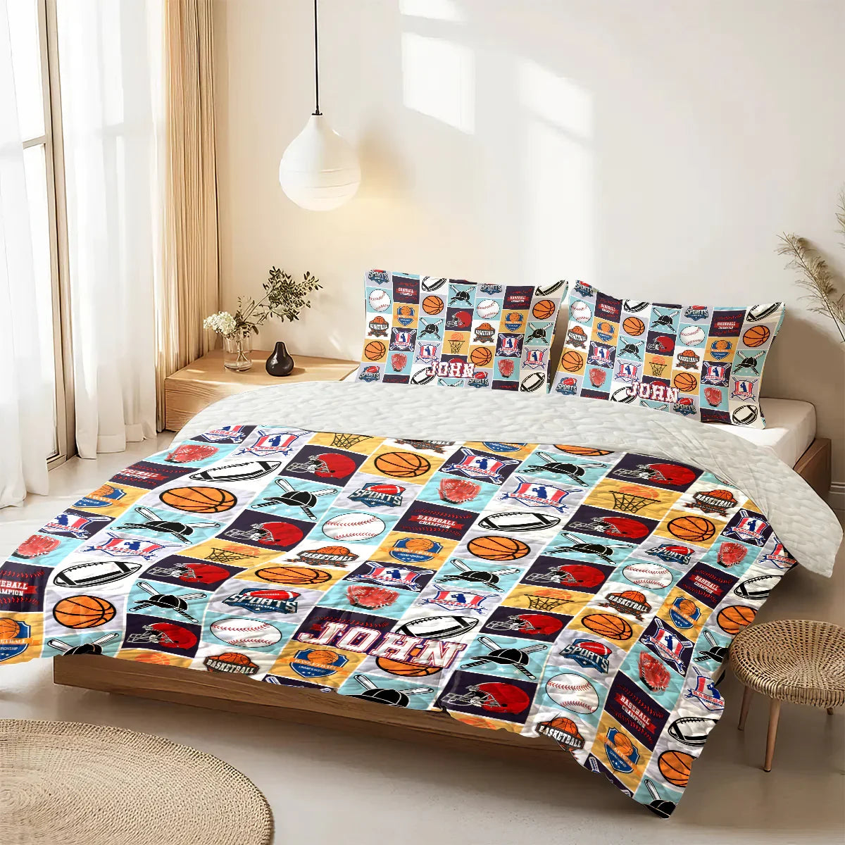 Personalized Baseball Soccer Basketball 3-Piece Quilt Bedding Set With Pillowcases Personalized Baseball Soccer Basketball 3-Piece Quilt Bedding Set With Pillowcases