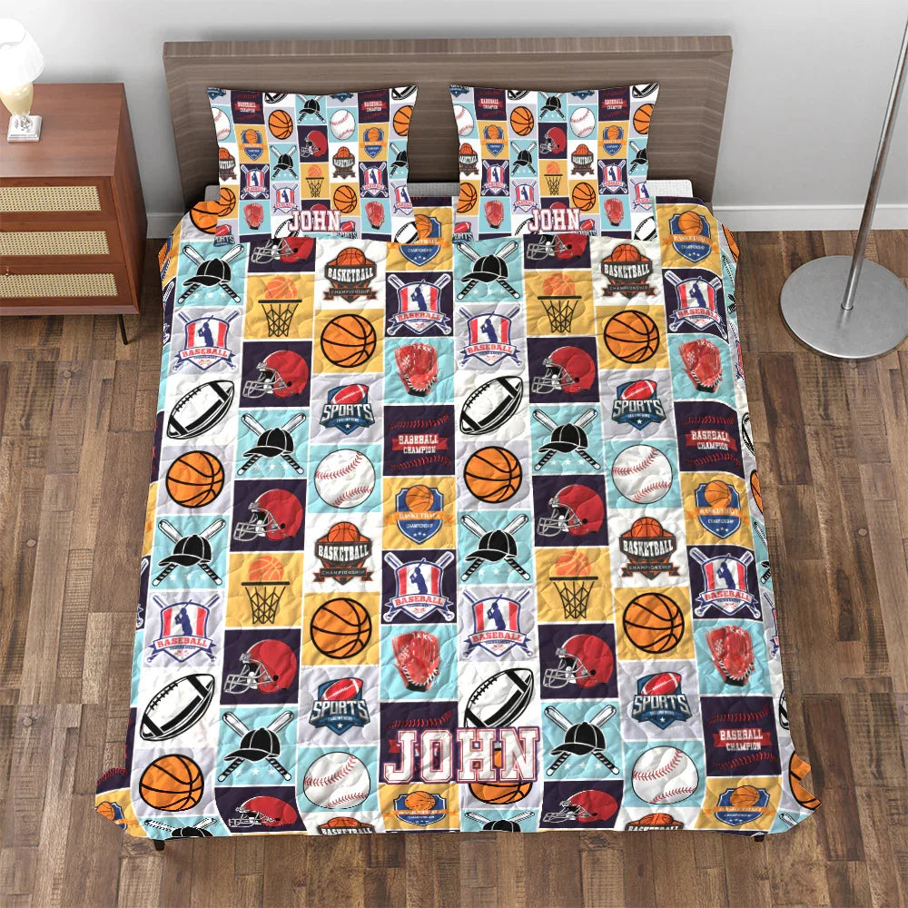 Personalized Baseball Soccer Basketball 3-Piece Quilt Bedding Set With Pillowcases Personalized Baseball Soccer Basketball 3-Piece Quilt Bedding Set With Pillowcases