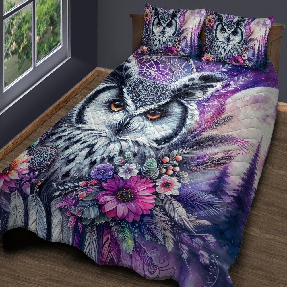 Personalized Boho Dreamcatcher Owl Quilt Bedding Set 3-Pc Personalized Boho Dreamcatcher Owl Quilt Bedding Set 3-Pc