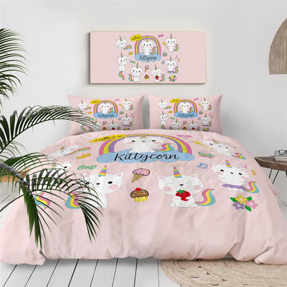 Personalized Cartoon Cat With Unicorn Horn Bedding Set for Kid Duvet Cover Bedding Set Personalized Cartoon Cat With Unicorn Horn Bedding Set for Kid Duvet Cover Bedding Set