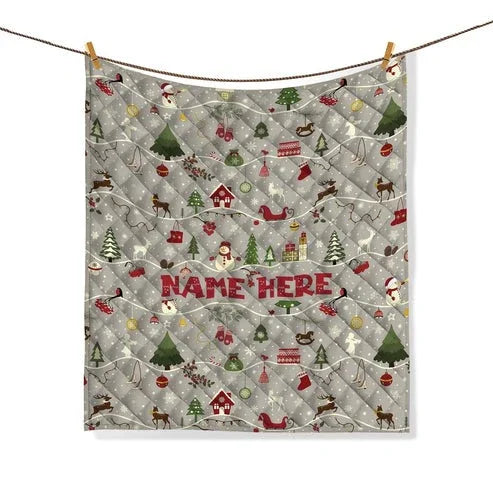 Personalized Christmas Holiday 3-Piece Quilt Bedding Set With Pillowcases Personalized Christmas Holiday 3-Piece Quilt Bedding Set With Pillowcases