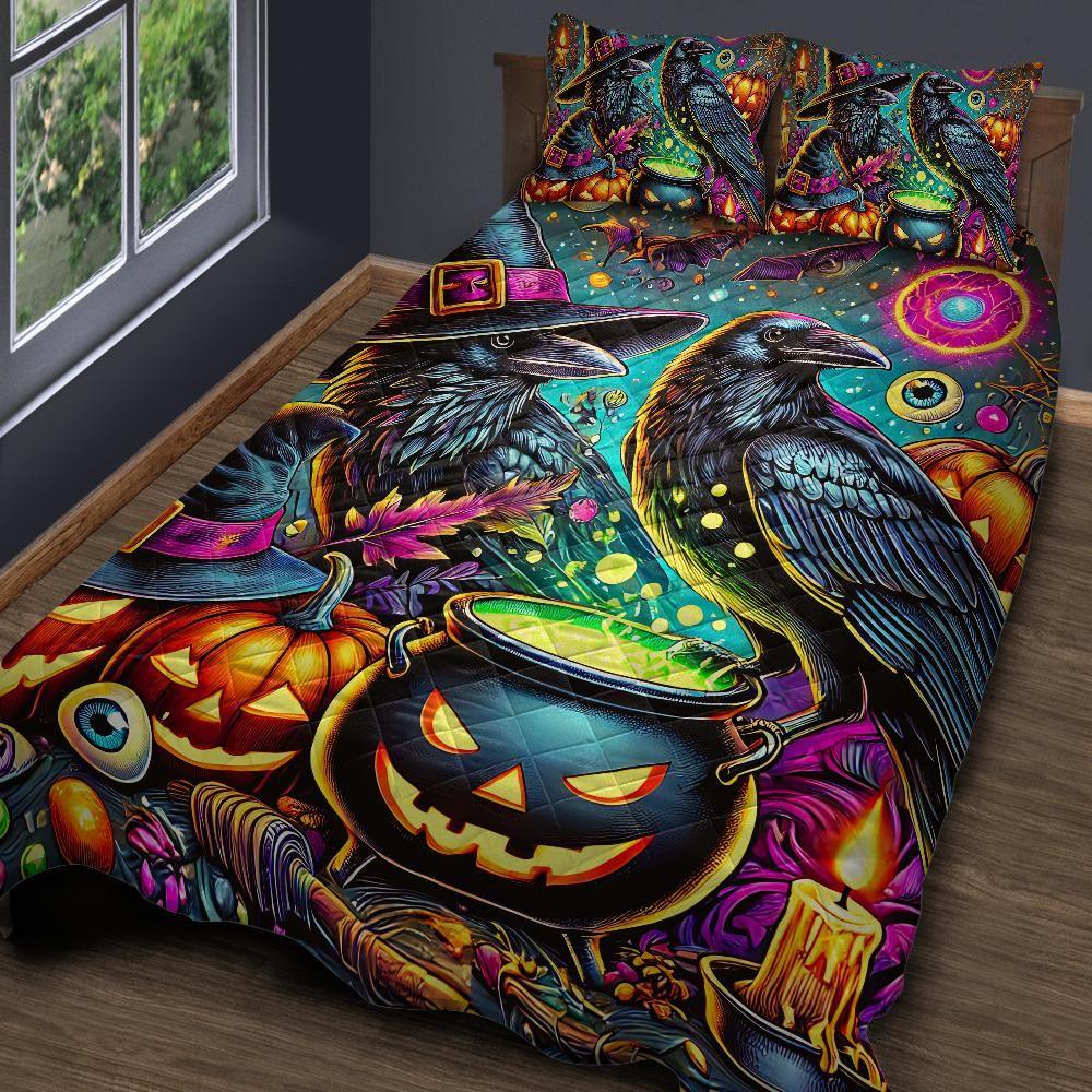Personalized Dark Crow Witchy Raven Halloween Quilt Bedding Set 3-Pc Personalized Dark Crow Witchy Raven Halloween Quilt Bedding Set 3-Pc