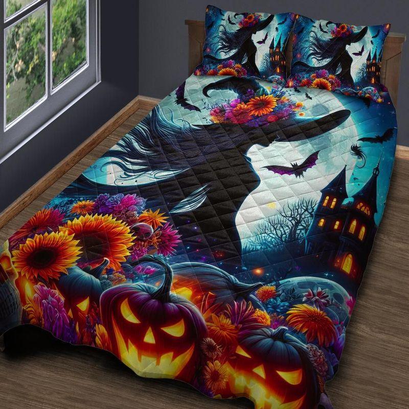 Personalized Dark Witch and Halloween Castle Quilt Bedding Set 3-Pc Personalized Dark Witch and Halloween Castle Quilt Bedding Set 3-Pc