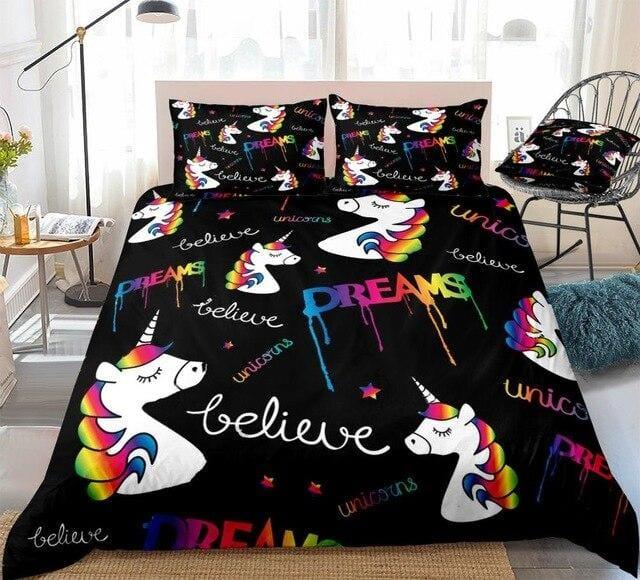 Personalized Dreams Magical Unicorns Black Bedding Set Duvet Cover Bedding Set Personalized Dreams Magical Unicorns Black Bedding Set Duvet Cover Bedding Set