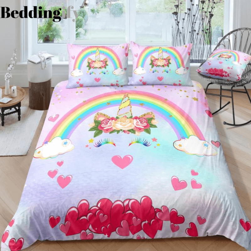 Personalized Falling Heart and Unicorn Lash Bedding Set Duvet Cover Bedding Set Personalized Falling Heart and Unicorn Lash Bedding Set Duvet Cover Bedding Set