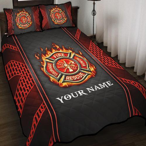 Personalized Firefighter Quilt Bedding Set, Personalized Gift For Firefighters Personalized Firefighter Quilt Bedding Set, Personalized Gift For Firefighters
