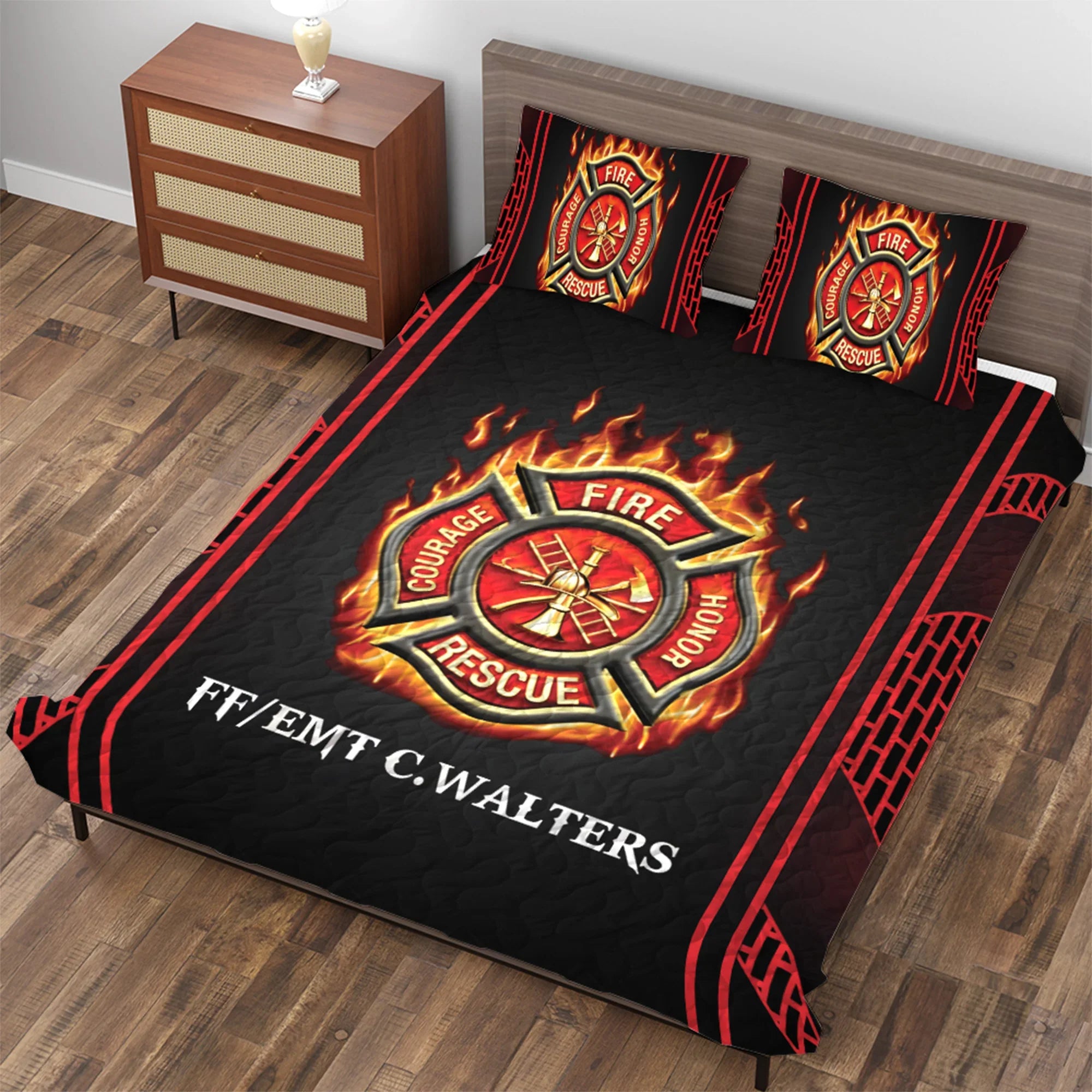Personalized Firefighter Quilt Bedding Set, Personalized Gift For Firefighters Personalized Firefighter Quilt Bedding Set, Personalized Gift For Firefighters