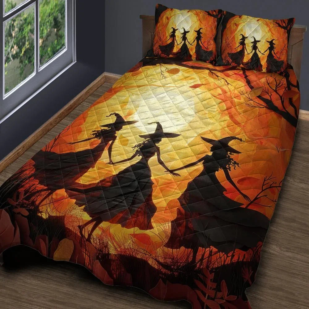 Personalized Forest Witches Quilt Bedding Set 3-Pc Personalized Forest Witches Quilt Bedding Set 3-Pc