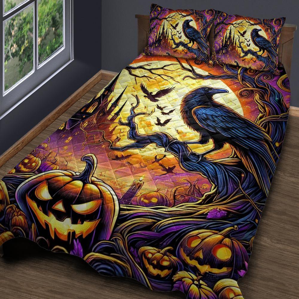Personalized Gothic Black Raven Gothic Crow Halloween Quilt Bedding Set 3-Pc Personalized Gothic Black Raven Gothic Crow Halloween Quilt Bedding Set 3-Pc