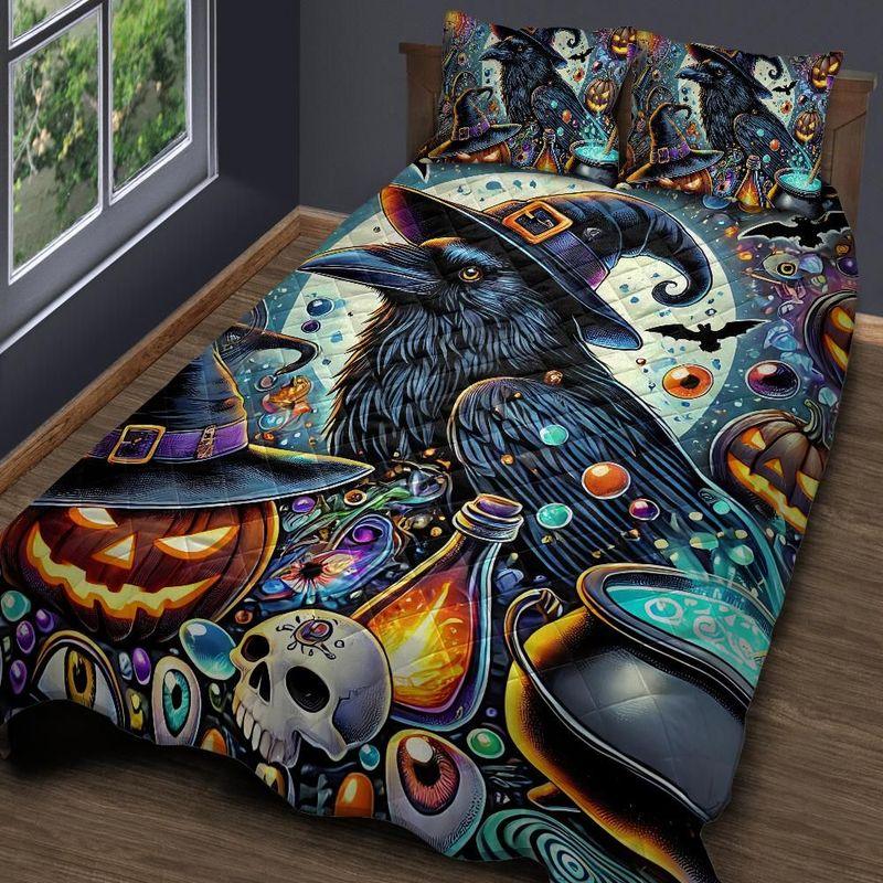 Personalized Gothic Crow Witchy Raven Halloween Quilt Bedding Set 3-Pc Personalized Gothic Crow Witchy Raven Halloween Quilt Bedding Set 3-Pc