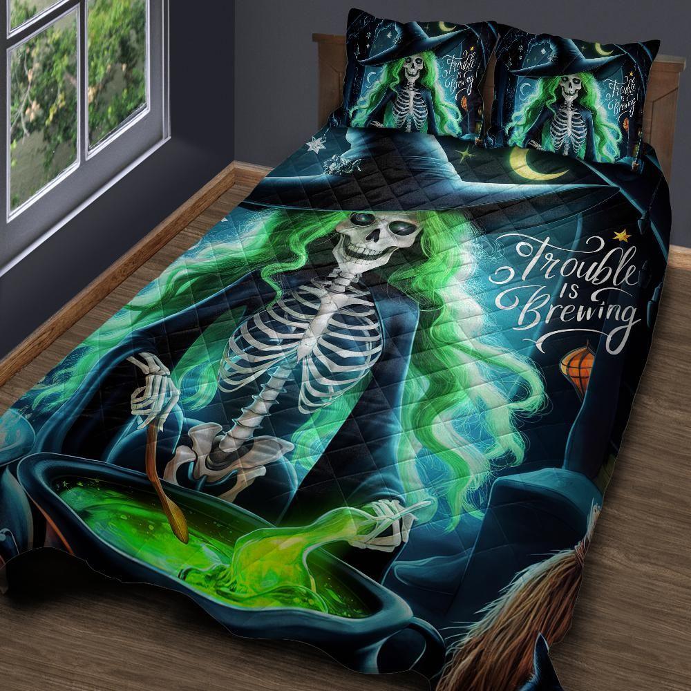 Personalized Gothic Skelaton Witch Quilt Bedding Set 3-Pc for Halloween Personalized Gothic Skelaton Witch Quilt Bedding Set 3-Pc for Halloween