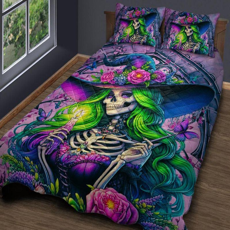 Personalized Gothic Skelaton Witch Quilt Bedding Set 3-Pc Personalized Gothic Skelaton Witch Quilt Bedding Set 3-Pc