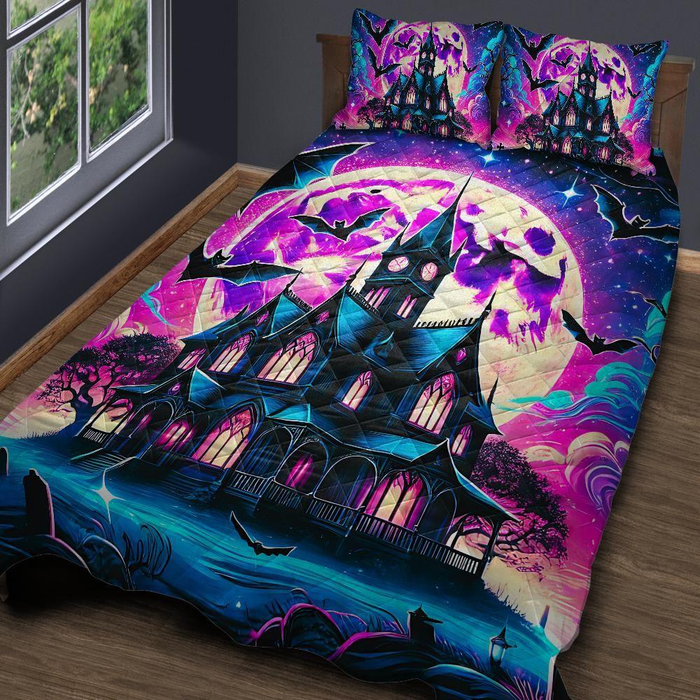 Personalized Gothic Witch Haunted House Quilt Bedding Set 3-Pc for Halloween Personalized Gothic Witch Haunted House Quilt Bedding Set 3-Pc for Halloween