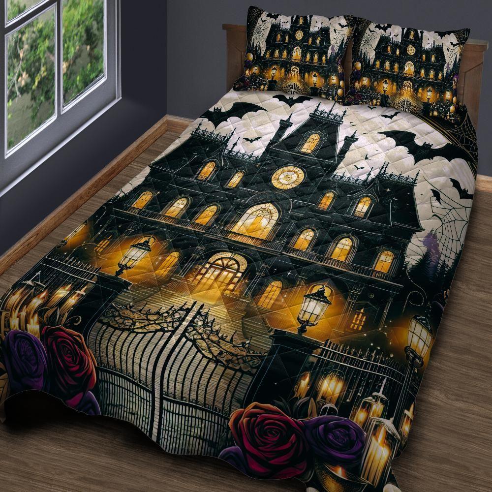 Personalized Gothic Witch Haunted House Quilt Bedding Set 3-Pc for Halloween Personalized Gothic Witch Haunted House Quilt Bedding Set 3-Pc for Halloween
