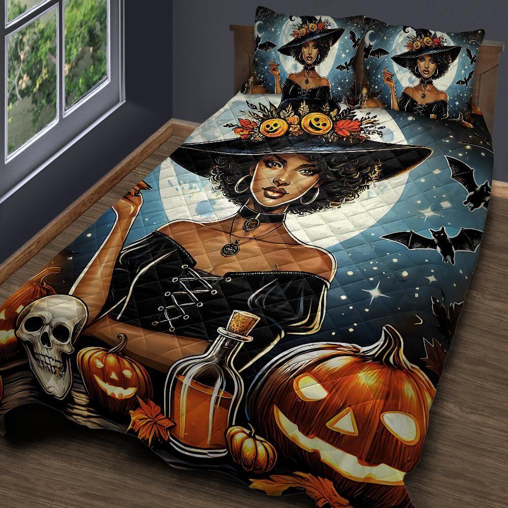 Personalized Halloween Moon Witch Quilt Bedding Set 3-Pc for Witchcraft Home Decor Personalized Halloween Moon Witch Quilt Bedding Set 3-Pc for Witchcraft Home Decor